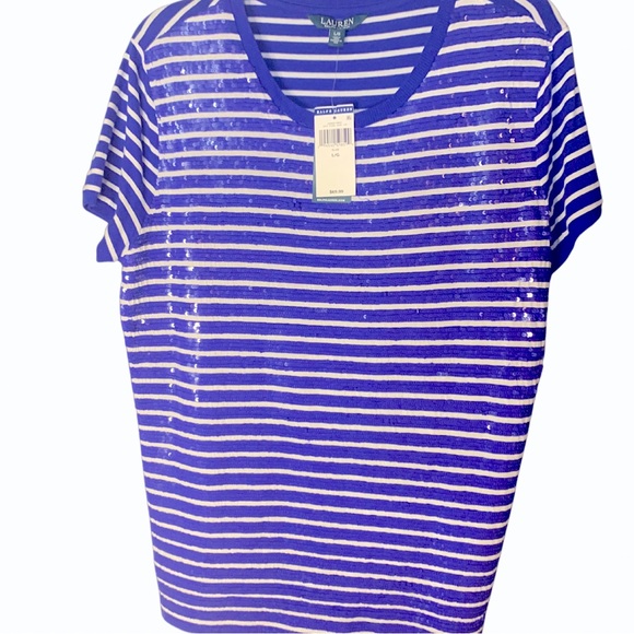 Ralph Lauren Blue White Striped Sequins Shirt NWT - Picture 1 of 6
